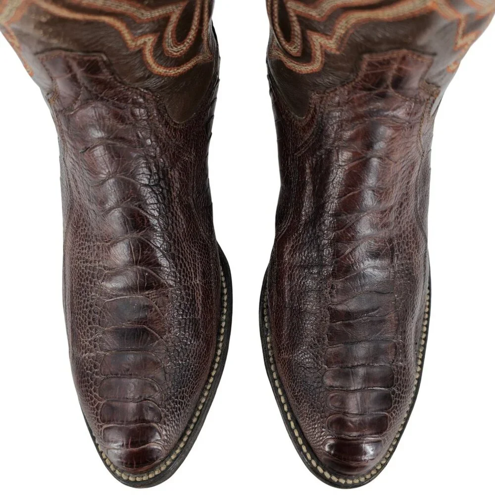 Vintage Exotic Ostrich Leg Mens 8.5D Tobacco Brown Leather Cowboy Western Boots - Picture 8 of 13